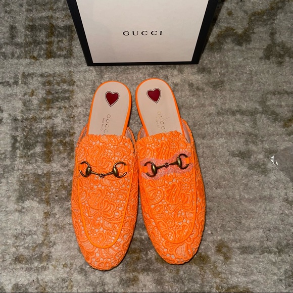 Gucci Orange Princeton floral lace backless loafer - Picture 12 of 15
